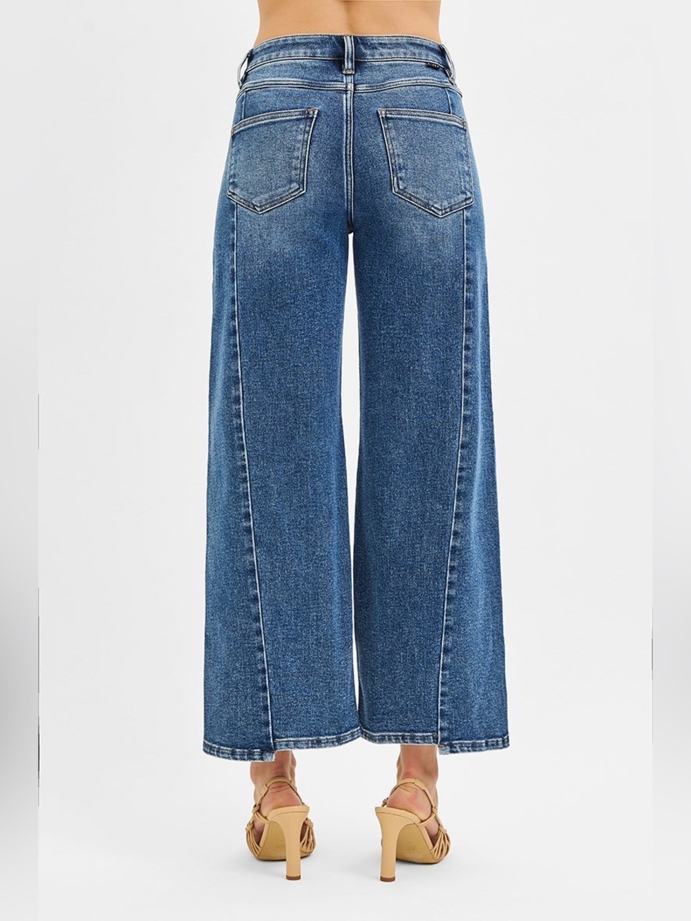 PWC21356 DARK Risen High Rise Crop Wide Front and Back Sort Step Hem Jeans